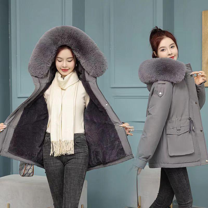 Парка женская новая зимняя с капюшоном, с большим меховым воротником, пуховик женский короткого стиля, плюс бархатная утолщенная свободная приталенная