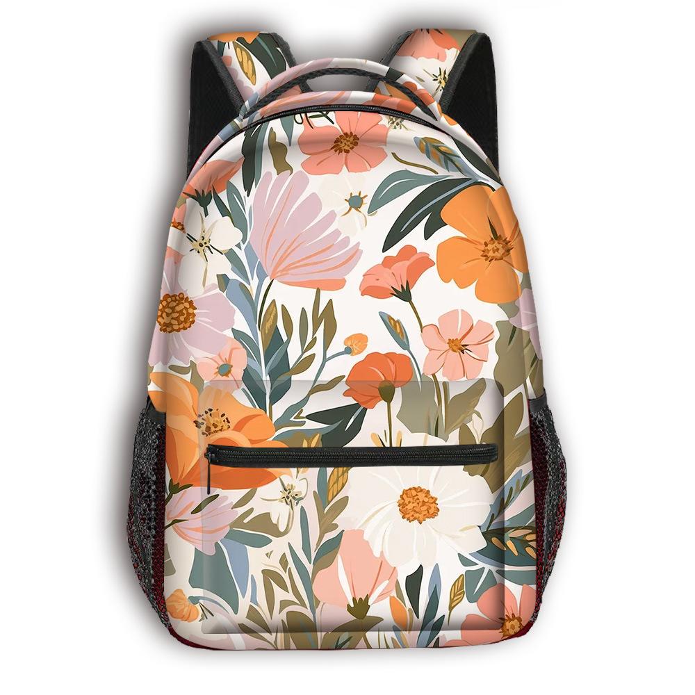 Cartoon Kpop Youthful School Bags Unisex Flowers Leaves Travel Bags 3D Print Oxford Waterproof Notebook Shoulder Backpacks