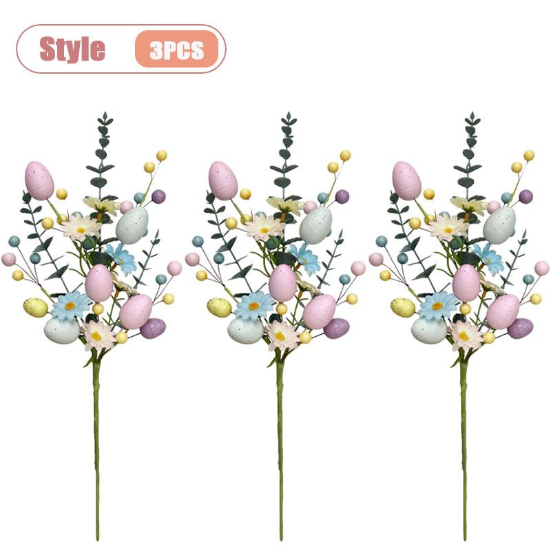 1-10PCS Easter Egg Floral Stems Artificial Daisy Eucalyptus and Berry Sprigs for Vase Centerpiece and Spring Home Decor