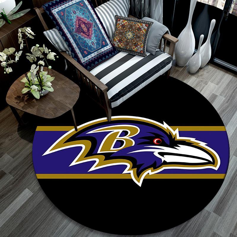 Baltimore Ravens Round Area Rug,Carpet Rug for Living Room Bedroom Sofa Playroom Decor,Non-slip Floor Mat