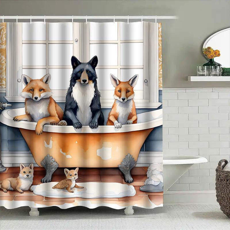 Причудливый декор ванной комнаты: Лисы, купающиеся в роскоши, 3D-печатная шторка для душа для украшения дома, белая, оранжевая, красочная, животная при