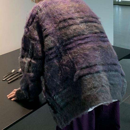 Осень-зима вязаный свитер кардиган однобортный круглый вырез ретро американский стиль толстый эластичный длинный рукав свободный теплый трикотаж повседневная одежда