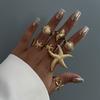 Bohemia Exaggerated Big Starfish Conch Open Rings Summer Beach Gold Color Fashion Geometric Adjustable Rings Set Jewelry Accessories Creative Gift