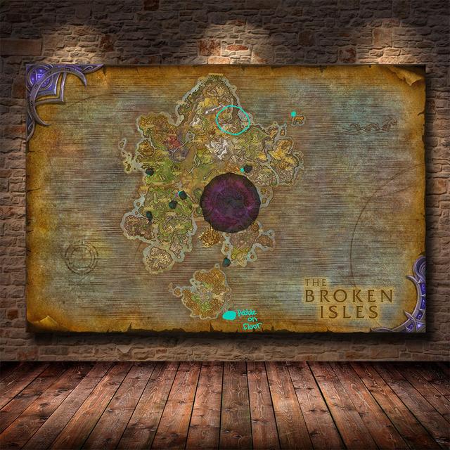Игровая карта World of Warcraft Картина на холсте Настенное искусство Постеры Печать Картины для гостиной Спальня Игровая комната Домашний декор Без рамки