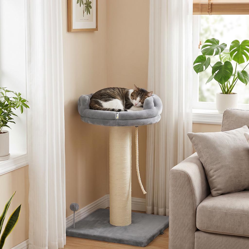 Scratching post cat tree cat bed, 1 cat bed, incl. cat toy, 55 cm x 55 cm x 83 cm, grey