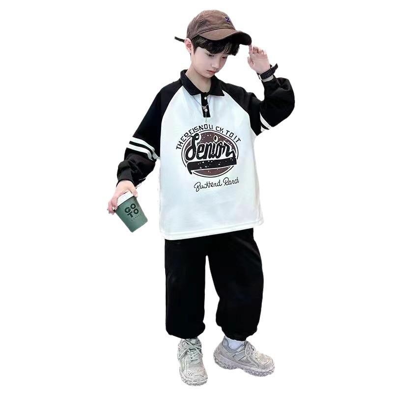 New Big Children's Boys Sports Sweater Suit Spring Boys Fashionable Long-sleeved Two-piece Set