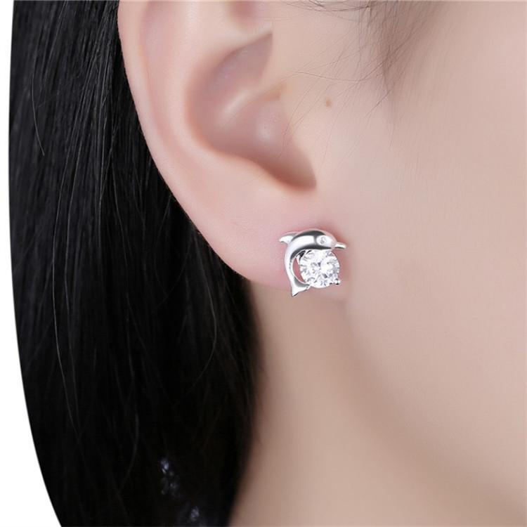 Silver Dolphin Zircon Earrings Japan and South Korea Sweet Wind Pure Silver Earrings Female Earrings Super Flash Diamond Earrings 2021 Trendy ADM
