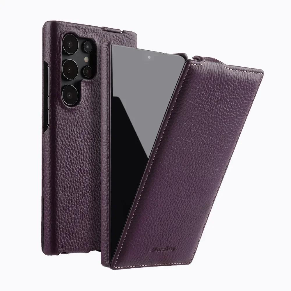 Melkco Беспроводная Зарядка Чехол из Коровьей Кожи Для Samsung Galaxy S26 Ultra S26 Plus 5G Премиум Вертикальный Флип Чехол для Мобильного Телефона