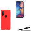 Tempered Glass for Samsung A20e and Soft Red Protective Case with Toproduits® Stylus