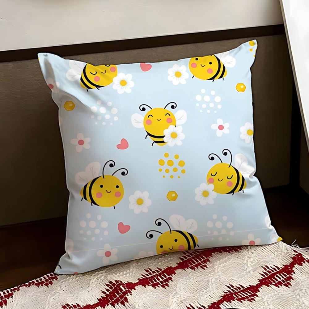Buzzing little bee Cushion Cover Reversible Soft Durable Pillow Cover Home  Car MultiScene Use for Daily Comfort