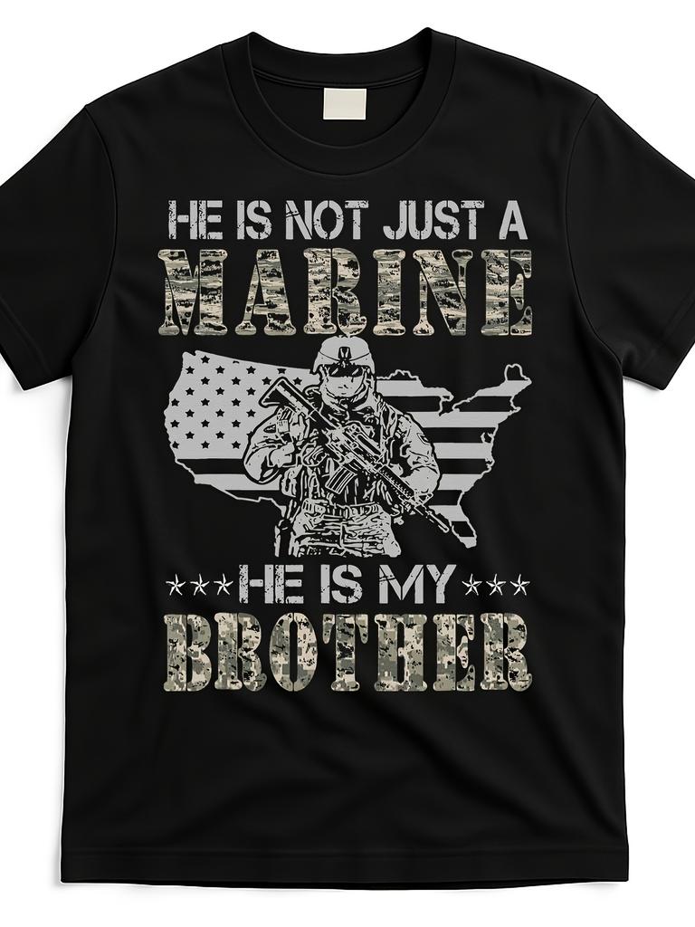Marine Corps BrotherhoodHe Is My BrotherSloganInsignia Soldier Design100 cotton Oneck casual printed mens Tshirt