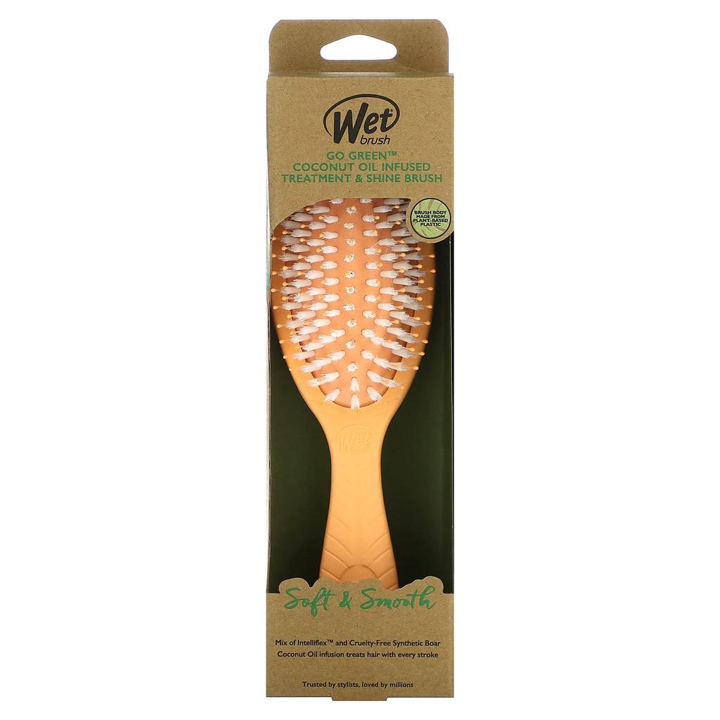 Wet Brush Щетка для ухода и придания блеска Go Green с кокосовым маслом, цвет оранжевый, 1 щетка
