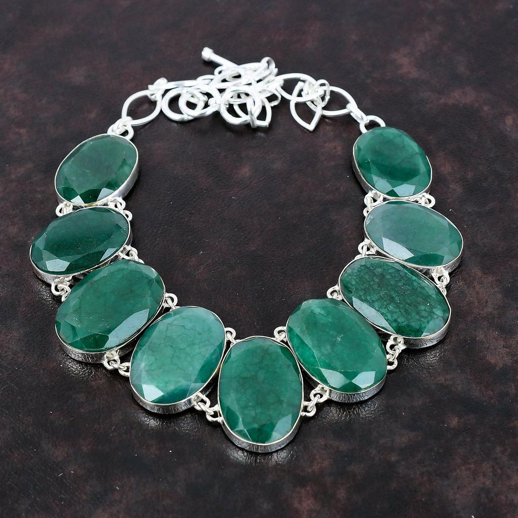 Ожерелье с граненым замбийским изумрудом, ювелирные изделия из драгоценных камней, ожерелье из стерлингового серебра 925 пробы, регулируемая цепочка, ожерелье, подарок для жены, ювелирные изделия ручной работы в стиле бохо