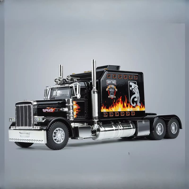 Игрушечная модель тяжелого грузовика Peterbilt 389 в масштабе 1/24, литая модель из сплава, со звуком и светом, модель грузовика с инерционным механизмом, игрушка для мальчика, детская подарочная коллекция