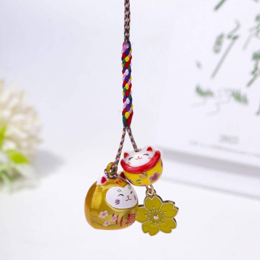 Fantastic Maneki Neko Key Chain Cherry Blossom Phone Strap Personality Lucky Cat Pendant  Children