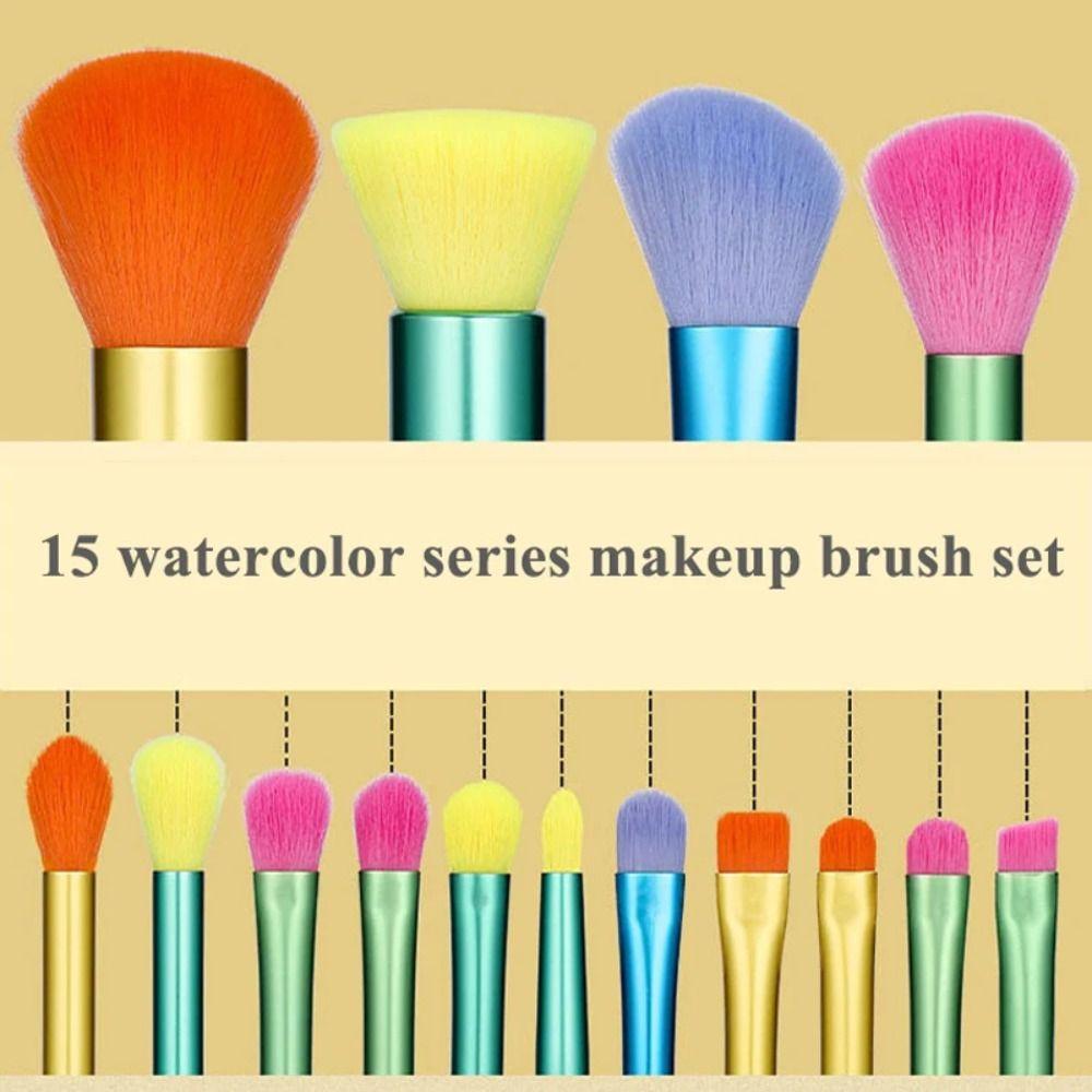 15Pcs Synthetic Hair Makeup Brushes Set Rainbow Colourful Make Up Brush Set Makeup Beginner