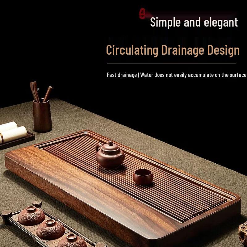 Jiakangming Walnut Solid Wood Tea Tray with Embedded Drainage