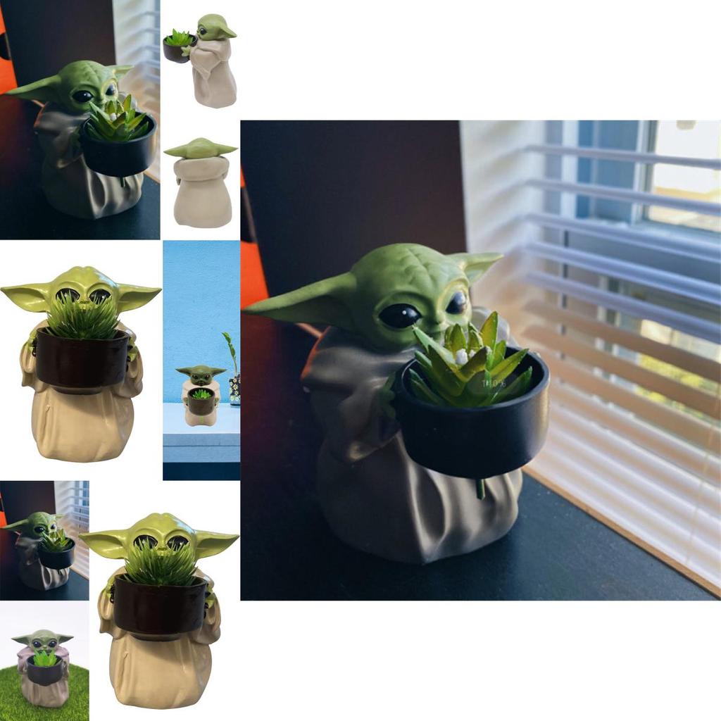Creative Baby Yoda Cartoon Plant Pot With Water Drainage For Home And Office Decor