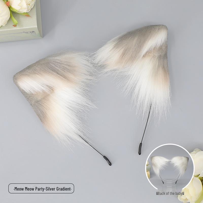 Повязка на голову с плюшевыми кошачьими ушками ручной работы для косплея - аксессуары для волос с ушками животных для костюмов и реквизита