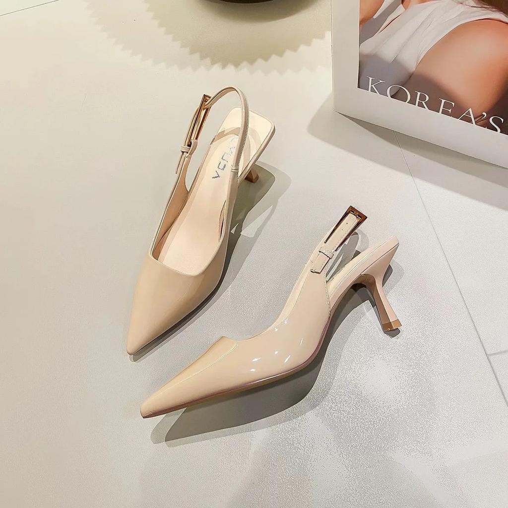 Summer New Brand Women Sandal Fashion Pointed Toe Shallow Ladies Elegant Slingback Shoes Thin Med Heel Pumps