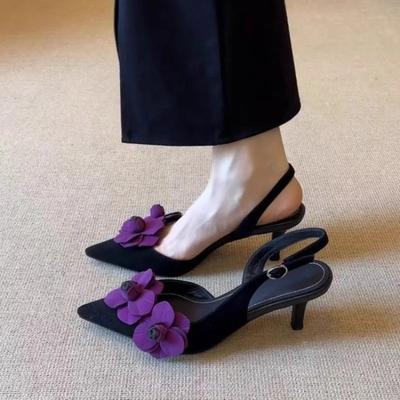 Мода 2025 Лето Новые Ретро Острый Носок Декаль Женская Обувь Мода Уличная Вечеринка Высокие Каблуки Сандалии Sandalias Mujer