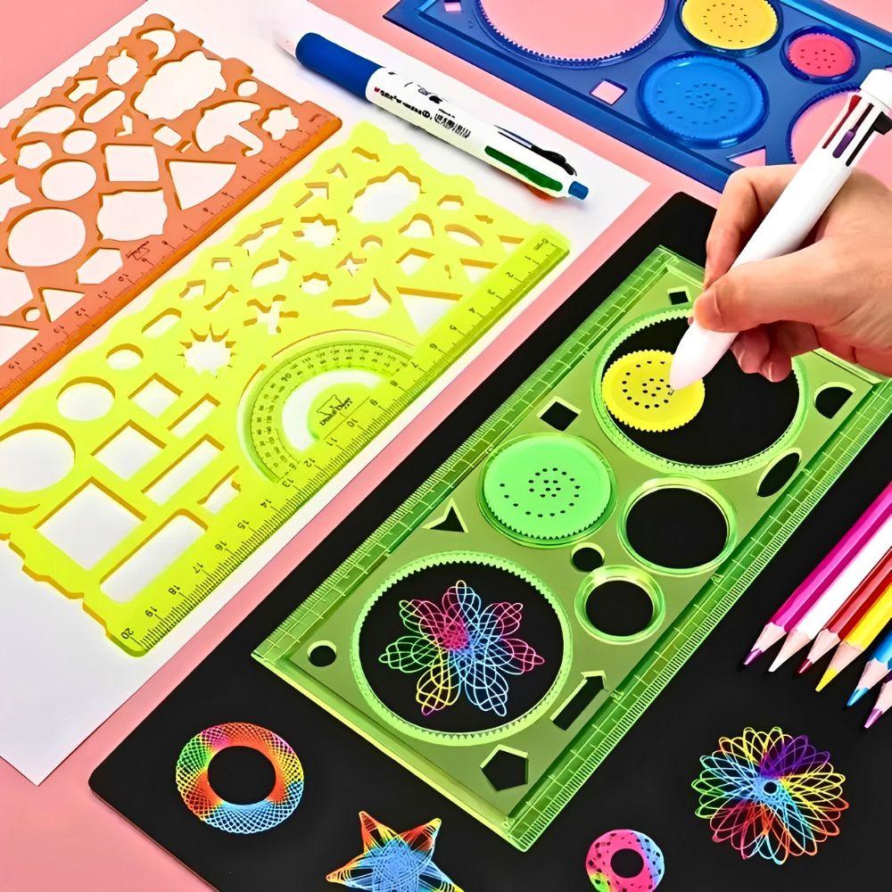 11pcs/set 10pcs 16K/32K Scratch Paper & 1 set Blue/Pink Spirograph Stencils DIY Art Craft Kit for Drawing, Birthday Gift YMY
