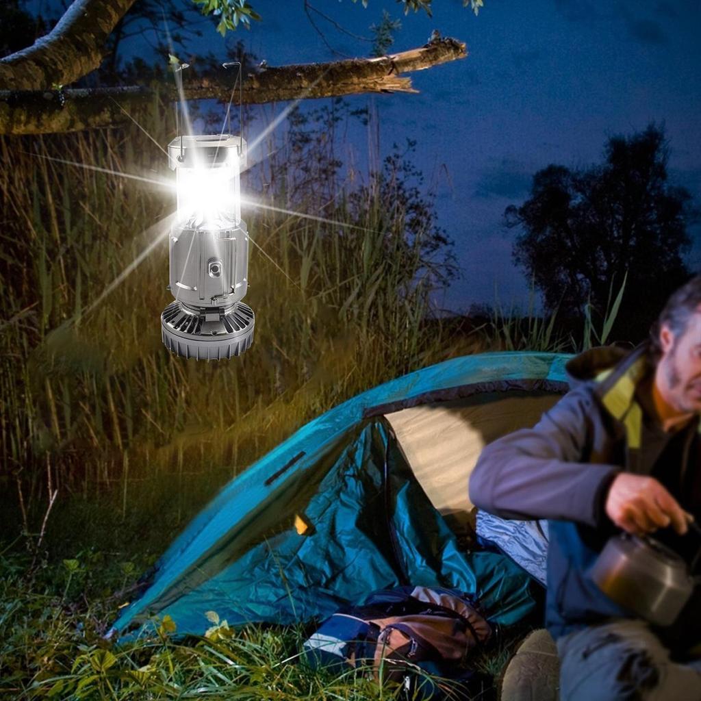 Camping Lantern Solar Lantern LED Lights Camping Gear Rechargeable Waterproof Survival Gear Power Bank With Foldable Cooling Fan