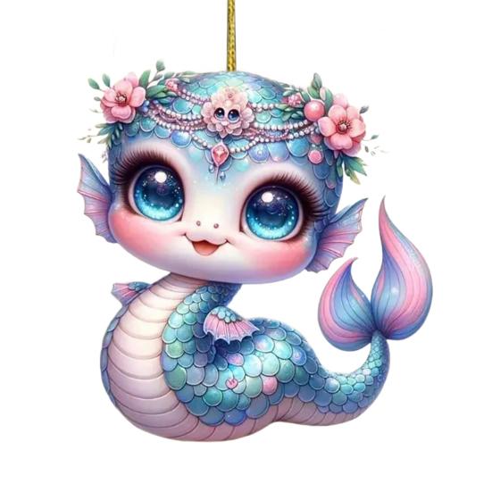 Подвеска в виде змеи-русалки, акриловое плоское украшение для автомобиля на Рождество, подвесная подвеска на елку, милый мультяшный подарок для влюбленных русалок на Рождество