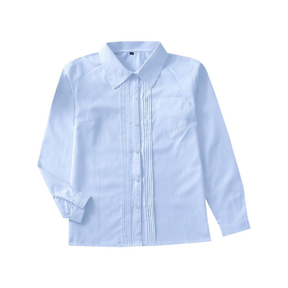 Uniform Long Sleeve Shirt With Pleated Front For Student Fashion