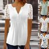 Summer Spring Women's Loose and Comfortable Casual Lace V-Neck Printed Blouse Floral Short Sleeve Elegant Fashion Shirt
