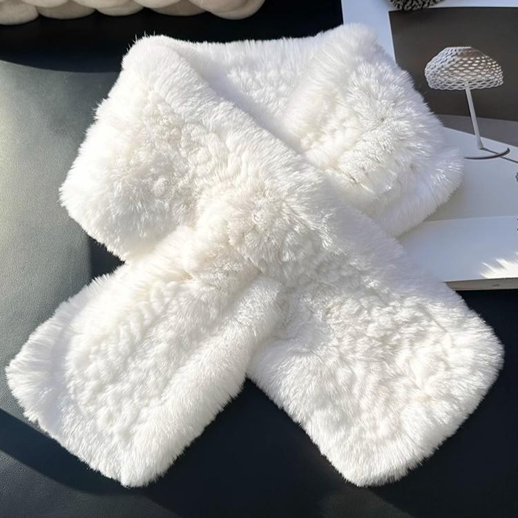 Winter Real Rex Rabbit Fur Scarf Korean Version Simple Long Scarf Warm Double-sided Thickened Fur Collar