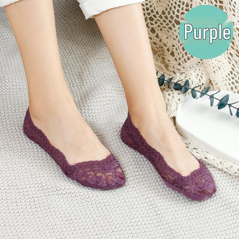 Женские короткие носки из кружева в японском стиле - Милые, Тонкие, Силиконовая Нескользящая Хлопковая Подошва, Весенне-Летние Невидимые Носки-Следки