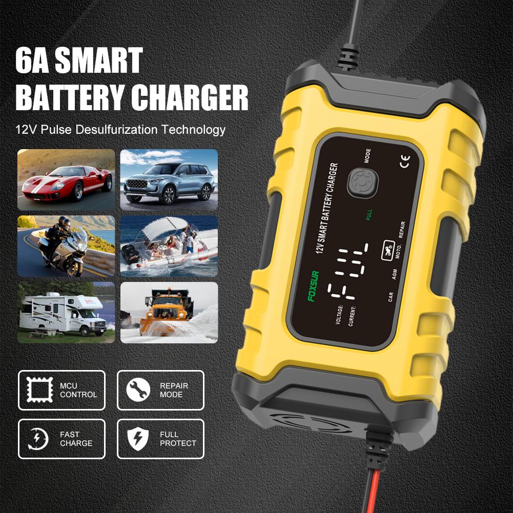EU/US полностью автоматическое зарядное устройство для аккумуляторов 12 В/6 А импульсный ремонт обслуживание ЖК-дисплей интеллектуальное автомобильное зарядное устройство для гелевых свинцово-кислотных аккумуляторов