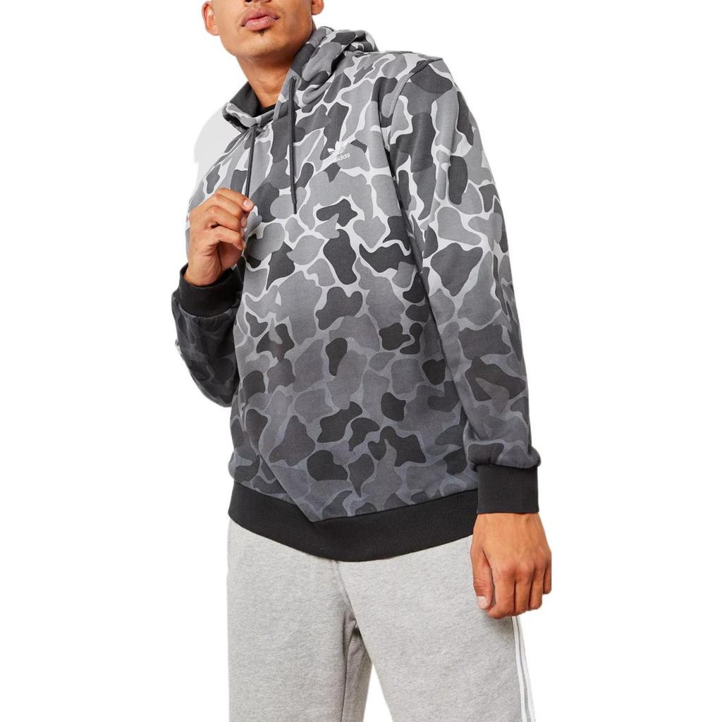 Adidas Originals Gradient Camouflage Logo Print Hoodie Long Sleeve Sweatshirt Men Tops Black White DH4807