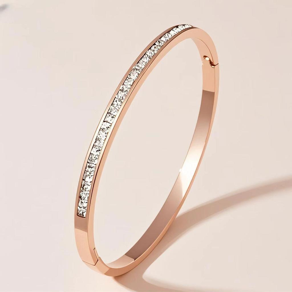 Elegant Roman Numeral Intertwined Titanium Steel Bracelet for Women - Diamond Inlaid, Double Layer, Colorfast Jewelry