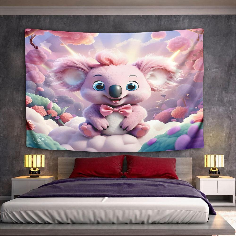 Pink Koala with Bow in Dreamy Landscape Pattern Wall Hanging Tapestry Decorative Tapestry Home Decor for Bedroom and Living Room