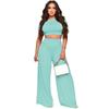 Crop Top & High Waist Loose Straight Leg Pants Set – Solid Color