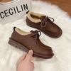 Winter Flats Women's Shoes 2024 New Round Toe Lace-up Concise Leisure Ladies Shoes Keep Warm Non-slip Casual Cotton Shoes Mujer