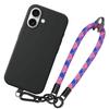 Protective Case - BOOLING - for iPhone 16 - Black Silicone - Removable Tricolor Wrist Strap - Shockproof