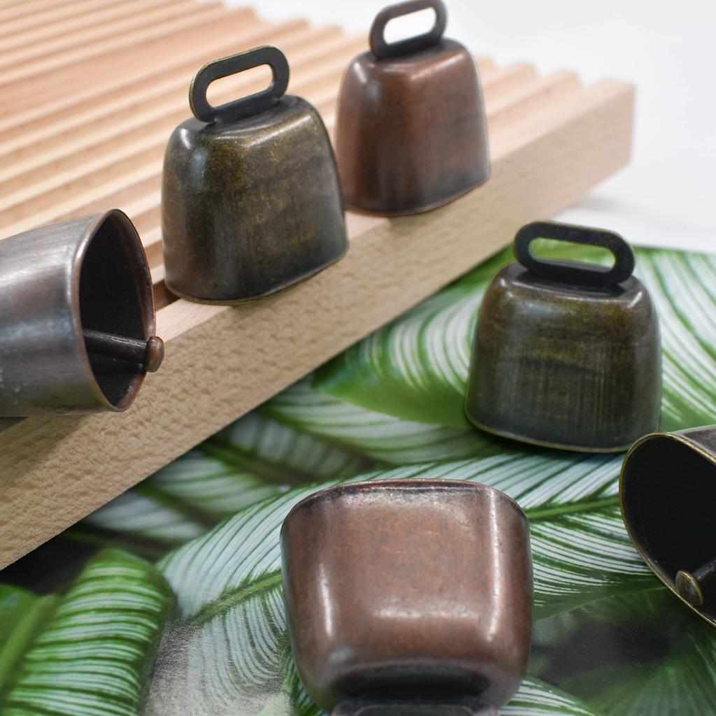 MrMrKura Cowbell Cow Horse Grazing Brass Bell Set Metal Bell Set of 6 Cow Horse Sheep Mini Bell Tin Livestock Animal Hemp Rope Farm Bronze Agriculture