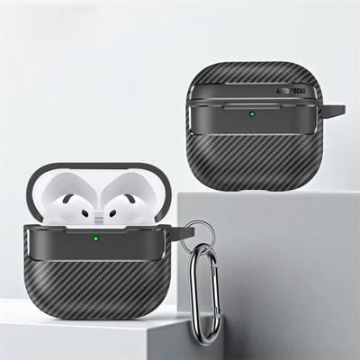 Защитный чехол-броня из углеродного волокна для наушников Apple Airpods 4 3 1&2 Pro 2 2-го поколения с противопотерянным крючком для Airpods Pro 3 2026