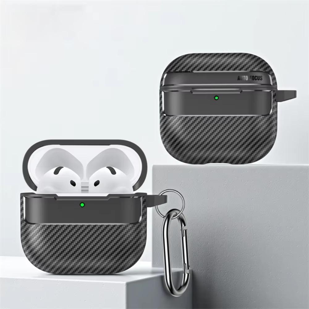 Защитный чехол-броня из углеродного волокна для наушников Apple Airpods 4 3 1&2 Pro 2 2-го поколения с противопотерянным крючком для Airpods Pro 3 2026