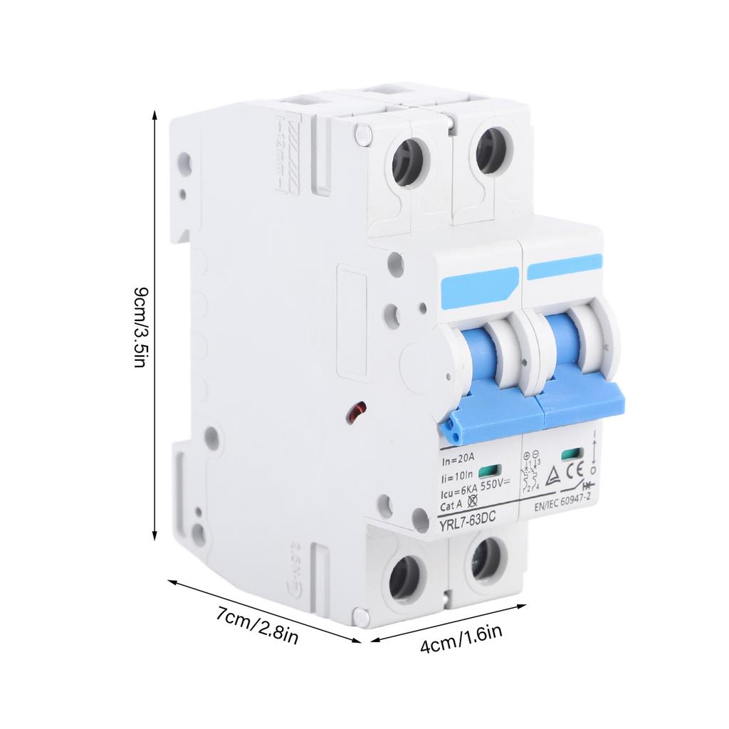 DIN Rail Mount Circuit Breaker Miniature Circuit Breaker 2 Pole DIN Rail Mount Circuit Breaker Disconnect 550V 20A