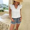European & American Fashion Lace Short-Sleeve White Shirt - Women's Summer 2023 Collection