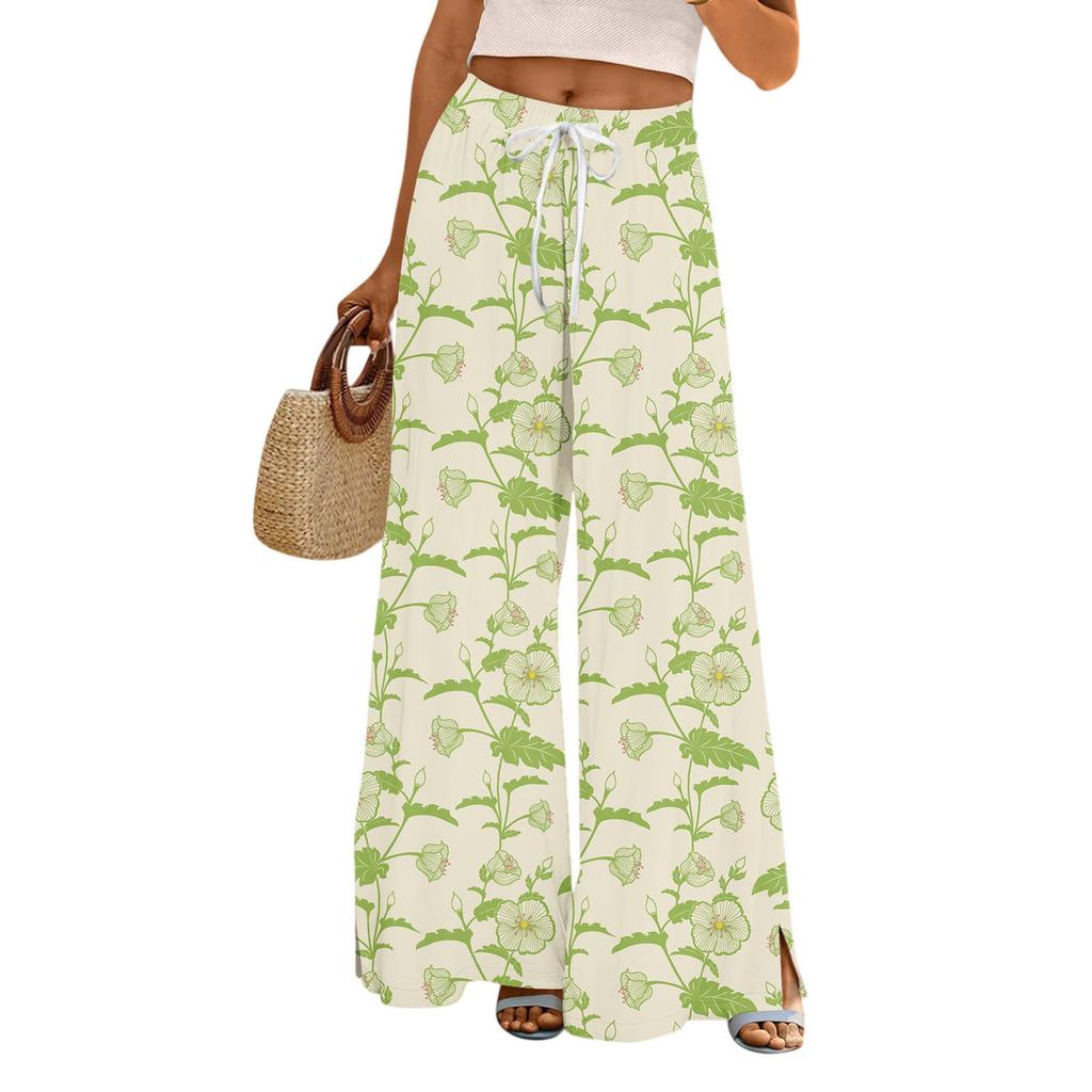Женские брюки с принтом и широкими штанинами, с карманами, с высокой талией, на кулиске, свободные, повседневные