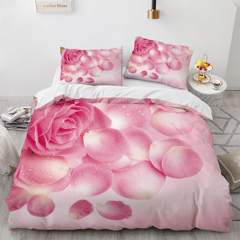 Rose Duvet Cover Set 3D Printed Romantic Theme Flower Bedding Set Valentine's Day Twin Polyester Comforter Cover With Pillowcase