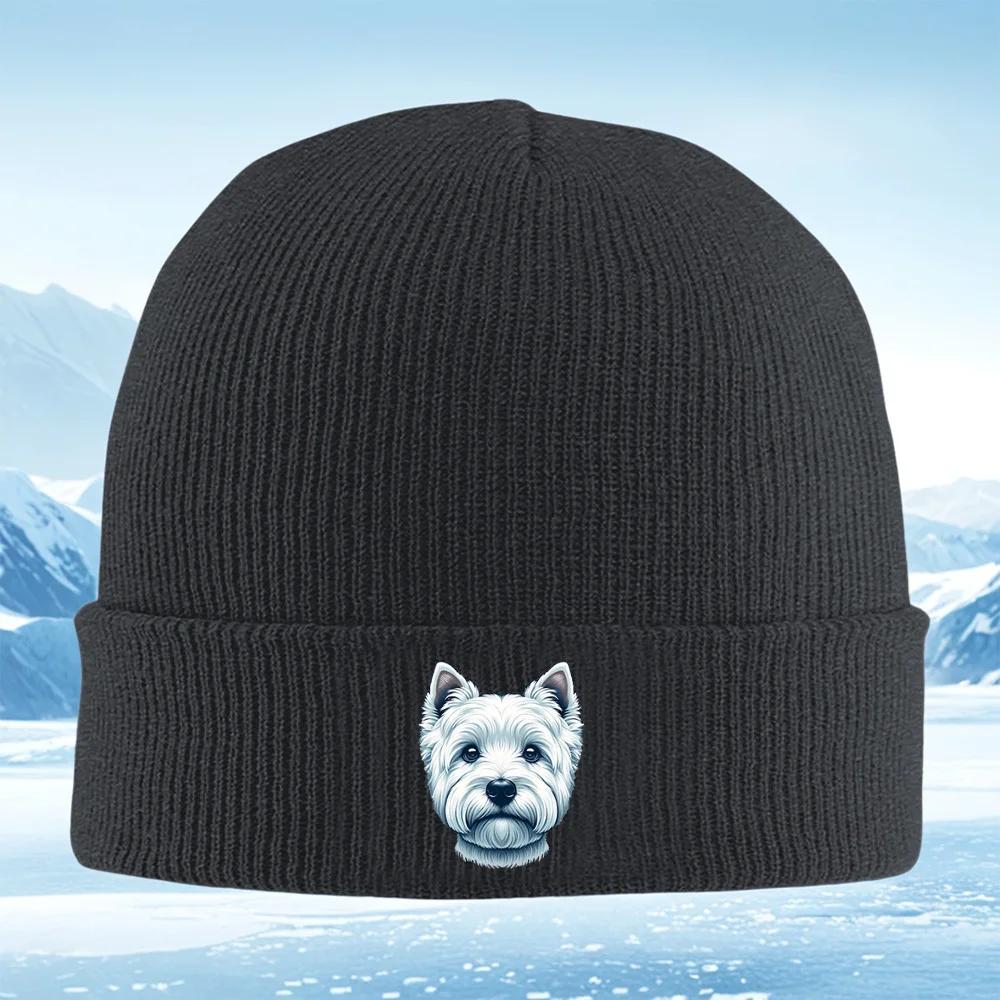 West Highland Terrier Portrait White Dog Unisex Women Unisex Knitted Hat Beanie Pullover Cap Winter Thermal Warm Christmas Outdoor