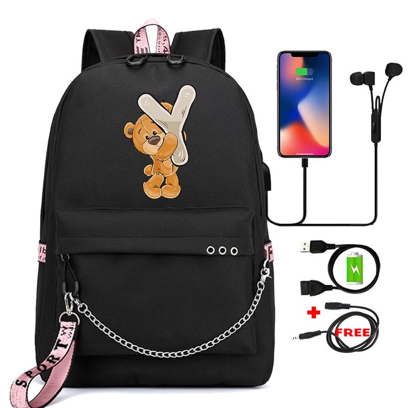 Рюкзак Little Bear с 26 английскими буквами, детская сумка для книг, школьная сумка для косплея для мальчиков и девочек, большой вместительный дорожный рюкзак для детей