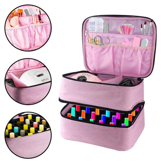 Сумка-органайзер для переноски лаков для ногтей, большой вместимости, двухслойная, на молнии