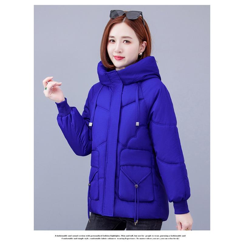 Women Loose Winter Warm Hooded Cotton Padded Coat Solid Color